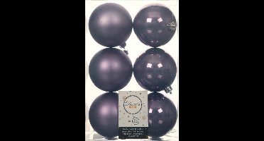 Decoris Kerstballen - 12x st - lila paars - D8 cm - kunststof - mat/glans - kerstversiering
