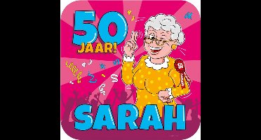 huldeschild Sarah 50 jaar! 50 cm karton roze