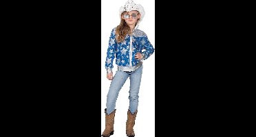 Glamorous Cowgirl Pailletten Jasje Sterren Meisje Blauw - Maat 140