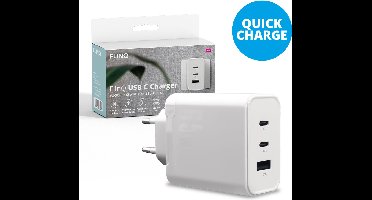 FlinQ 65W Snellader Adapter usb c - Snellader adapter - Snellader laptop - adapter universeel - PD GaN 2 USB-C & 1 USB-A - Wit