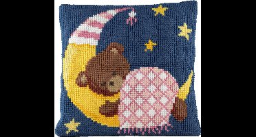 Pako borduurpakket kruissteek kussen - Beer roze op maan - geprint stramien - 003.271 - DIY kit