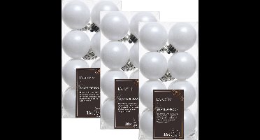 Decoris kleine kerstballen - 48x st - wit - 4 cm - kunststof - kerstversiering