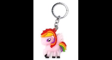 New Age Devi - Siliconen Unicorn Sleutelhanger Tashanger - Roze Multicolor Regenboog - Keyring - 5x5 cm
