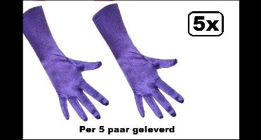 5x Paar Handschoenen satijn stretch luxe 40 cm paars