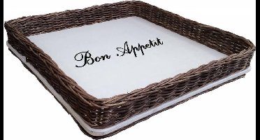 Vierkant Rieten Dienblad Met Witte Houten Bodem - Bon Appetit