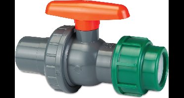 VDL Kogelkraanafsluiter PVC/PE 25/32 mm x 20 mm lijmmof/spie x knel 10bar DN20 grijs/groen