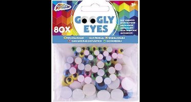 80x Wiebel ogen sticker gekleurd - 5 / 8 / 15 mm - Hobby/knutsel artikelen