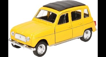 Modelauto Renault 4 - geel - 11 cm - schaalmodel auto - schaal 1:34 - pull-back motor - speelgoed