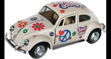 Volkswagen Kever Modelauto - Wit - Metaal - Flower Power Edition