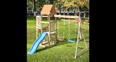 Tuinspeelset met schommels en glijbaan - Houten speelset Klimrek met zandbak, ladder en speelaccessoires - Buitenspeeltoren - Speelhuis voor kinderen vanaf 3 jaar