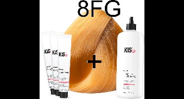 Kis KeraCream Color - 100ml - Haarverf Set - 8FG Goudblond | KIS - (3 x haarverf & 1L waterstofperoxide)