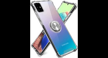 Hoesje Geschikt Voor Samsung Galaxy S20 hoesje silicone met ringhouder Back Cover case - Transparant/Zilver