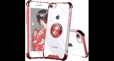 Hoesje Geschikt voor iPhone 7 hoesje silicone met ringhouder Back Cover case - Transparant/Rosegoud