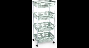Plasticforte Keukentrolley op wieltjes - 4-laags - mintgroen - kunststof - 40x50x85 cm - opberg trolley