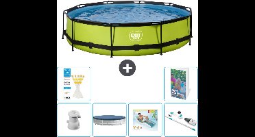 EXIT Rond Lime Frame Zwembad - 360 x 76 cm - Inclusief Pomp - Afdekzeil - Loungebed - Stofzuiger - 7-delig