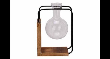 Vaas Glass Vase D5,7xh9,5cm On Wood Zwar T 9,5x4,5xh12,5cm Rechthoek Metaal
