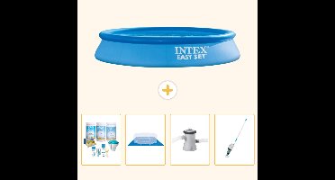 Intex Rond Opblaasbaar Easy Set Zwembad - 305 x 61 cm - Blauw - Inclusief Onderhoudspakket - Grondzeil - Zwembadfilterpomp - Stofzuiger - 5-delig