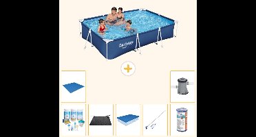 Bestway Rechthoekig Steel Pro Zwembad - 300 x 201 x 66 cm - Blauw - Inclusief Onderhoudspakket - Solar Mat - Afdekzeil - Schoonmaakset - Grondzeil - Filter - Zwembadfilterpomp - 8-delig