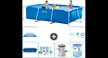 Intex Rechthoekig Frame Zwembad - 300 x 200 x 75 cm - Blauw - Inclusief Afdekzeil - Onderhoudspakket - Zwembadfilterpomp - Filter - Grondzeil - Schoonmaakset - 7-delig