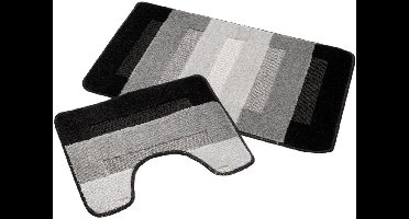 Badmat Set Nevada – Douchemat 60x100 cm & WC Mat 50x60 cm – Zachte Chenille Badkamermat – Antislip – Wasbaar – Oeko-Tex– Black Grey