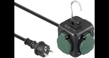 Sygonix SY-6903362 Stekkerdooskubus Zwart, Groen Randaarde stekker 1 stuk(s)