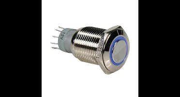 Drukschakelaar 16mm rond - 1NO, 1NC - 12V - Blauw