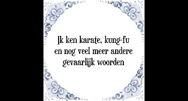 Tegeltje met Spreuk (Tegeltjeswijsheid): Ik ken karate, kung-fu en nog veel meer andere gevaarlijk woorden + Kado verpakking & Plakhanger