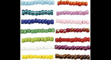 Rocailles, d 3 mm, afm 8/0, gatgrootte 0,6-1,0 mm, diverse kleuren, 14x25 gr