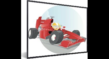 Fotolijst incl. Poster - Een illustratie van een jongetje die in een Formule 1 wagen rijdt - 80x60 cm - Posterlijst