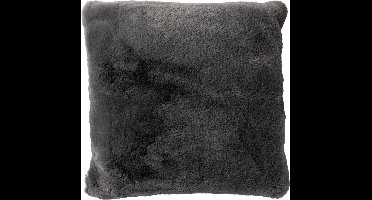Dutch Decor ZAYA - sierkussen 45x45 cm - bontlook - effen kleur - Charcoal Gray - antraciet - Inclusief binnenkussen - Luxe kussens voor woonkamer & bank