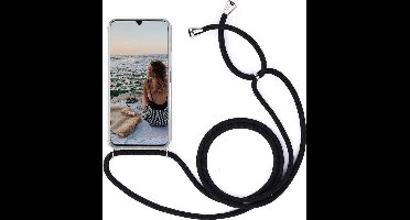 Hoesje geschikt voor Motorola Moto G9 Plus Hoesje transparant silicone met Koord - Hoesje geschikt voor Moto G9 Plus Koord hoesje draagkoord TPU backcover - Zwart
