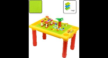 Kindertafel Bouwtafel - Speeltafel met bouwplaat (Voor Lego® blokken) en vlakke kant - 4 Vakken - Met 310 Bouwstenen