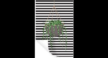 Muurstickers - Sticker Folie - Hangplant - Plantenhanger - Zwart - Wit - 20x30 cm - Plakfolie - Muurstickers Kinderkamer - Zelfklevend Behang - Zelfklevend behangpapier - Stickerfolie
