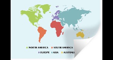 Muurstickers - Sticker Folie - Wereldkaart Kinderen - Trendy - Kleuren - 30x20 cm - Plakfolie - Muurstickers Kinderkamer - Zelfklevend Behang - Zelfklevend behangpapier - Stickerfolie