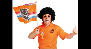 3x stuks Oranje zwaaivlag Holland met leeuw - Oranje feest/ Ek/ Wk versiering artikelen