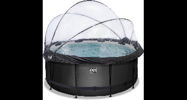 EXIT Black Leather Frame Zwembad ø360 - Opzetzwembad - met Zandfilterpomp & Overkapping & Warmtepomp - Rond - Zwart