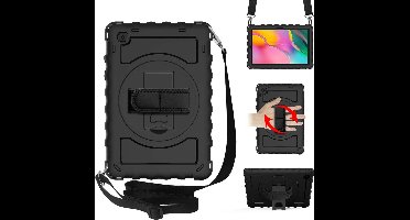 Hoes Geschikt voor Samsung Galaxy Tab A7 Hoes Kids Case - 10.4 - (2020/2022) - Robuuste Hybridee Armor met Handband - Zwart