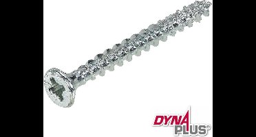 Dynaplus - Unischroef - POZI platkop - Pozidrive2 - 4 x 50 mm - Verzinkt - Voldraad (200 stuks)