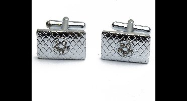 Manchetknopen - Ruitjes en Steentjes Rechthoek Zilver