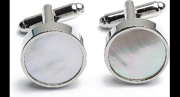 Manchetknopen - Rond Zilver met Wit Parelmoer