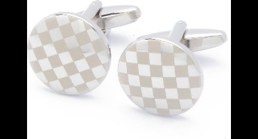 Manchetknopen - Rond met Vierkantjes Patroon Mat