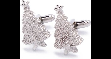 Manchetknopen - Kerstboom Versierd Kerst Zilver