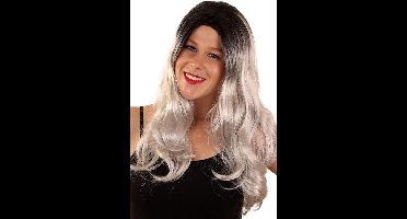 Pruik Louise grijs/zwart