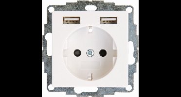KOPP - Wandcontactdoos - Athenis HK07 - Inbouw - 1-voudig Stopcontact - 2-voudig USB Aansluiting - Randaarde - Kinderbeveiliging - Helder Glans Wit