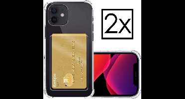 Hoesje - 2 Stuks - Geschikt voor Apple iPhone 12 Mini - Met Pashouder en Kaarthouder - Telefoon Hoes Shockproof - Siliconen Case - Back Cover - Shock Proof - Pasjes Houder - Transparant