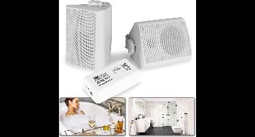 Buiten speakers - Geluidsinstallatie met 2 outdoor speakers en versterker met Bluetooth - Perfect voor overkapping, badkamer, sauna, etc. - Wit