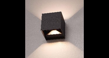 HOFTRONIC Kansas XL - LED Wandlamp (120x120x120mm) - Up and Down Light (2 Lichts) - Mat Zwart - IP65 waterdicht - 3000K Warm wit - 20 Watt - Moderne muurlamp - zowel geschikt als badkamer wandlamp, binnen en buiten wandlamp - 3 jaar garantie