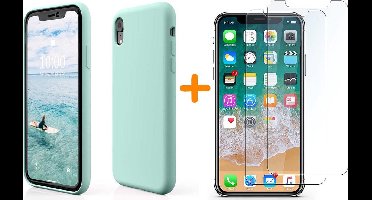 Hoesje Geschikt voor iPhone Xr Hoesje - Mint Groen Liquid siliconen Hoesje Nano TPU backcover - met 2 Pack Screenprotector / tempered glass