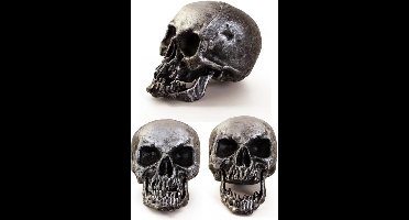 Skelet hoofd deco 18cm zilver