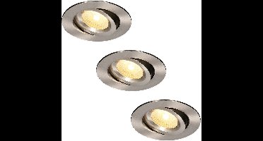 3x HOFTRONIC Salerno - Kantelbare inbouwspot - LED - Rond zaagmaat 79mm - RVS - Dimbaar - Kantel- en draaibaar - 8 Watt - 650 lumen - 230V - 2700K Extra warm wit - Plafondspots - Inbouwspot voor badkamer en buiten - 5 jaar garantie